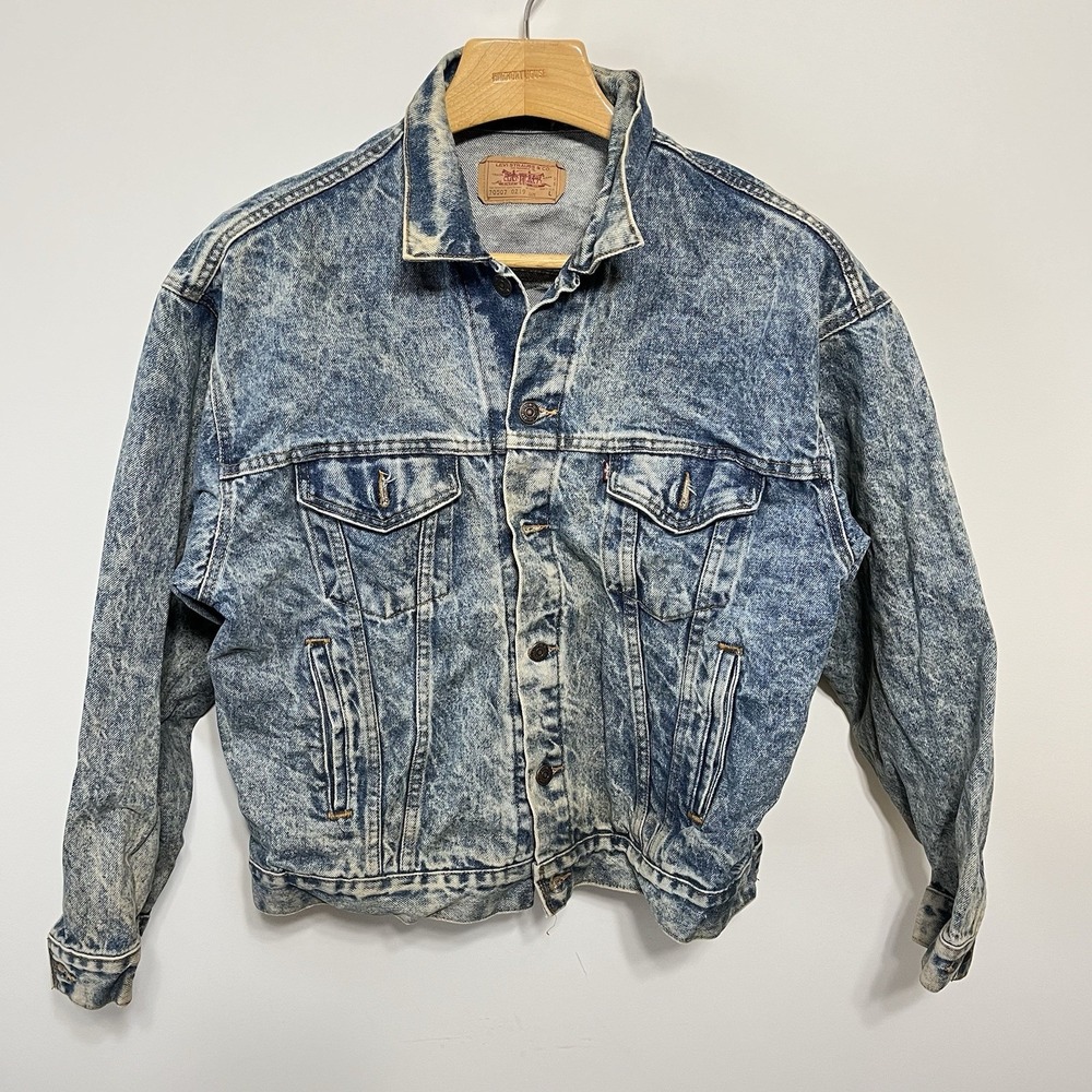 Vintage Levis Denim Jean Trucker Jacket Size L USA 70507 0219 Typ 3 80s Acid Was
